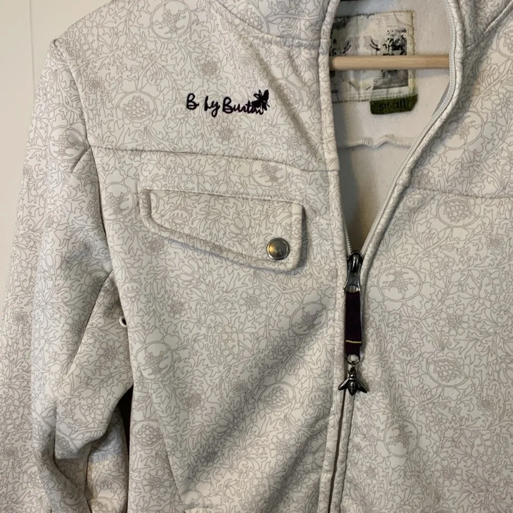 B By Burton White Gray Floral Print Asymmetrical Zippered Jacket Size Small